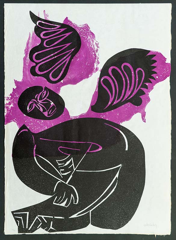 Abstrakte Figur in schwarz und lila von HAP Grieshaber