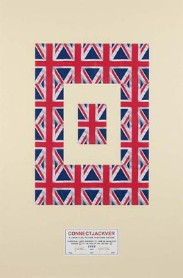 Mehrere Postkarten mit Britischer Flagge als Collage von Gilbert und George