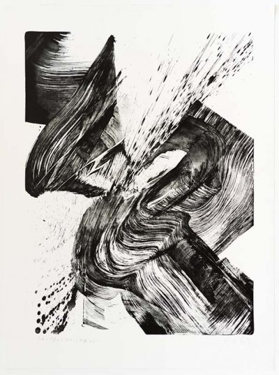 Abstrakte schwarze Grafik auf Papier von K O Goetz